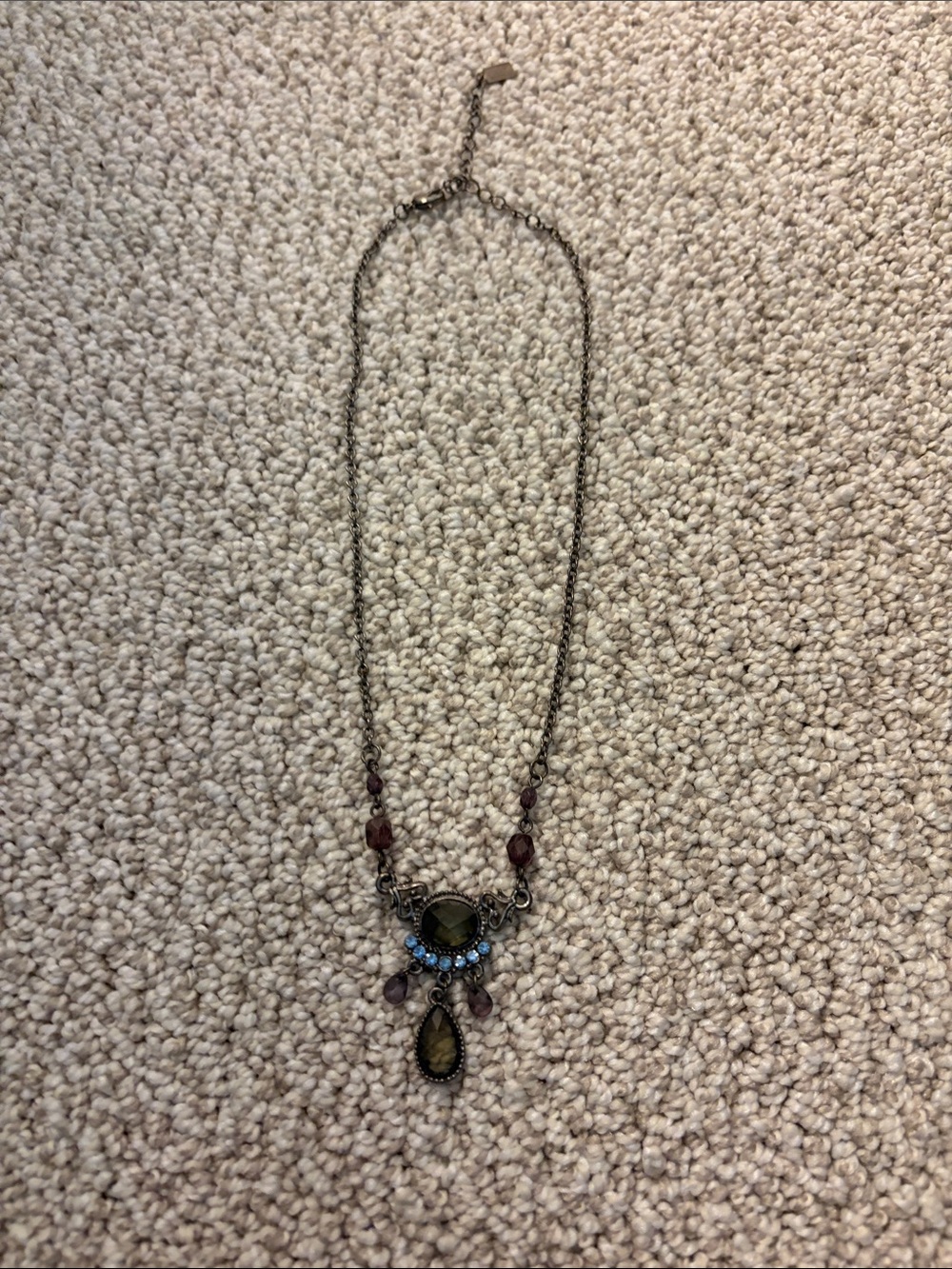 Vintage-Inspired Brown and Blue Pendant Necklace